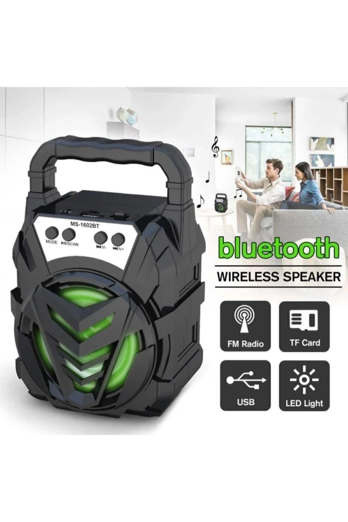Bluetooth Hoparlör, FM Radyo Özellikli, Şarj Edilebilir, Çoklu Bağlantılı, Siyah