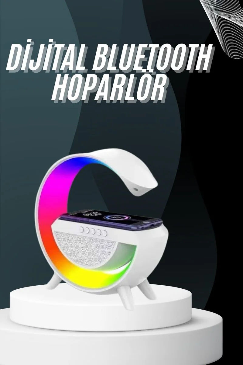 Bluetooth Hoparlör G Şekli Atmosfer Akıllı RGB Lamba - Kablosuz Şarj, NFC ve Çalar Saat Özelliği