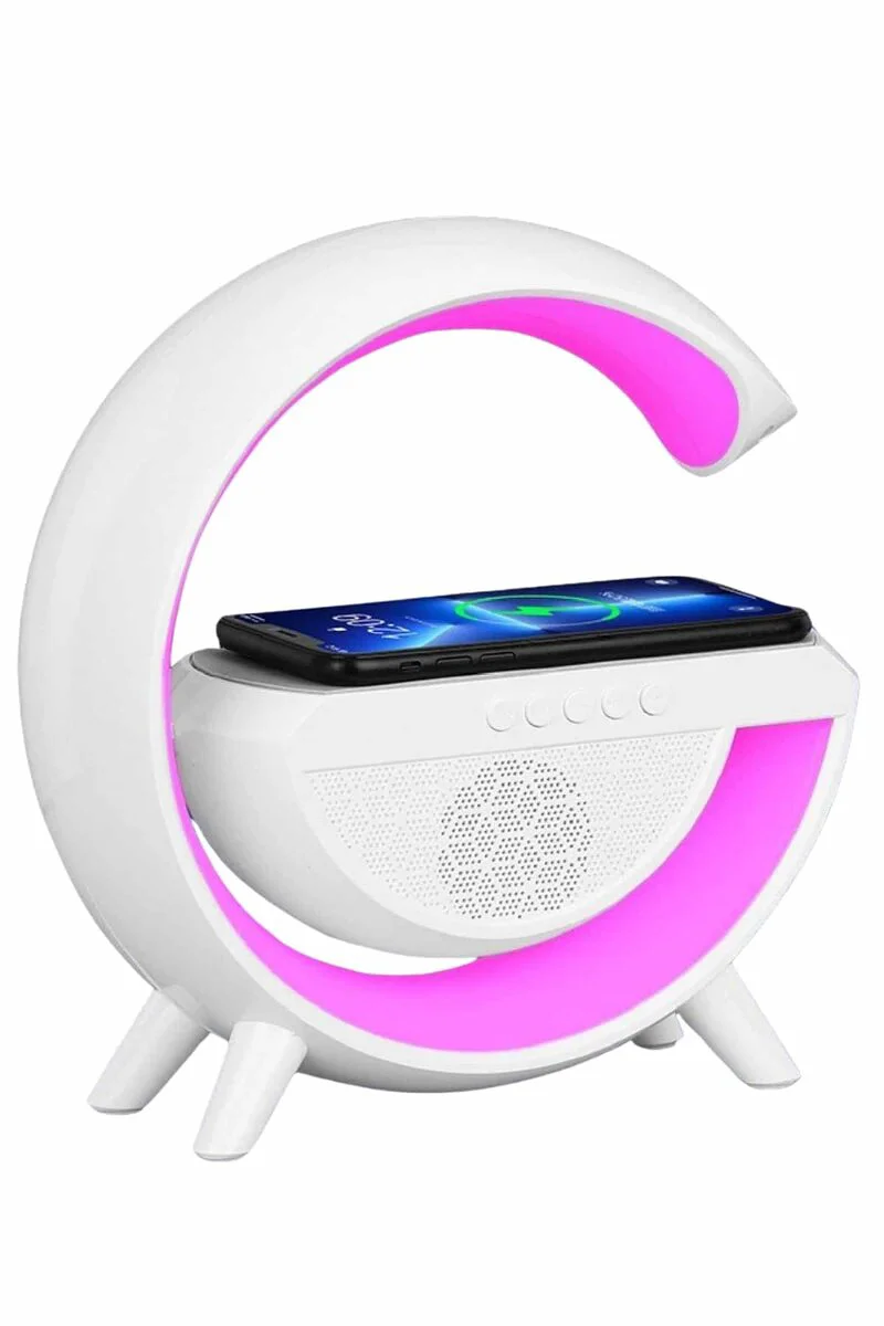 Bluetooth Hoparlör G Şekli Atmosfer Akıllı RGB Lamba - Kablosuz Şarj, NFC ve Çalar Saat Özelliği
