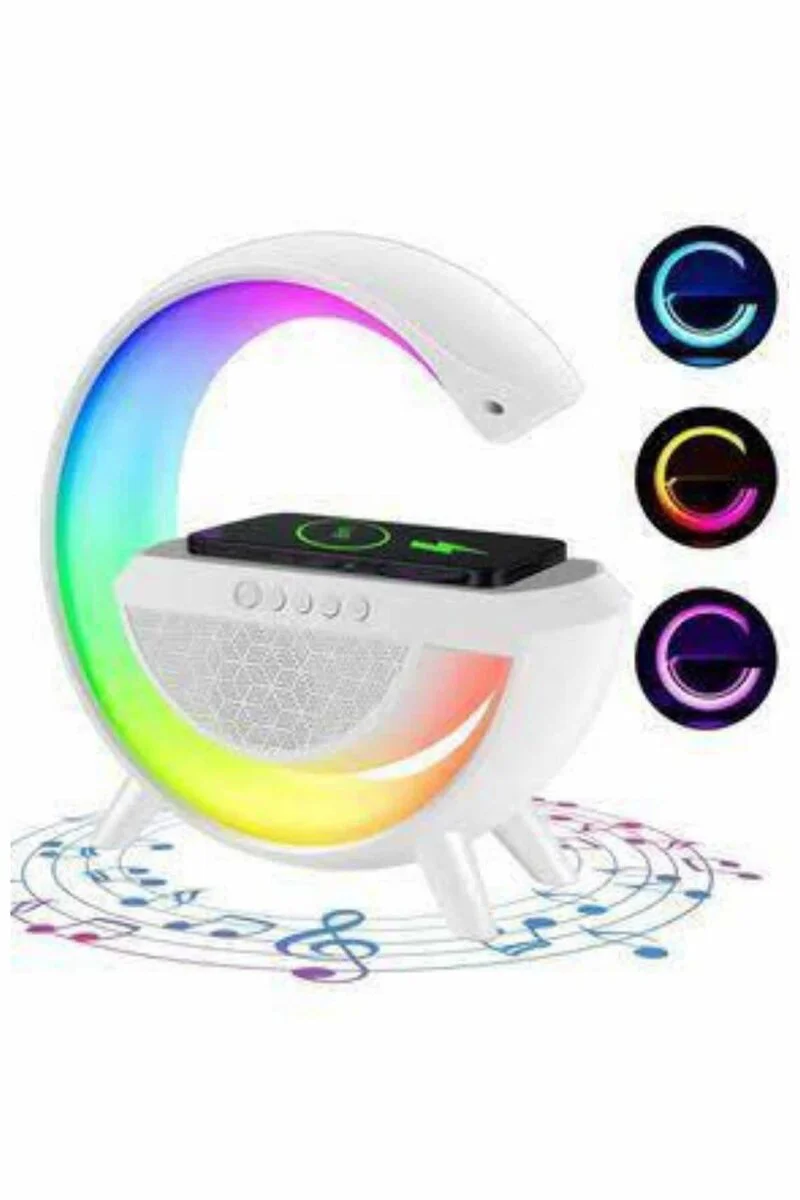 Bluetooth Hoparlör G Şekli Atmosfer Akıllı RGB Lamba - Kablosuz Şarj, NFC ve Çalar Saat Özelliği