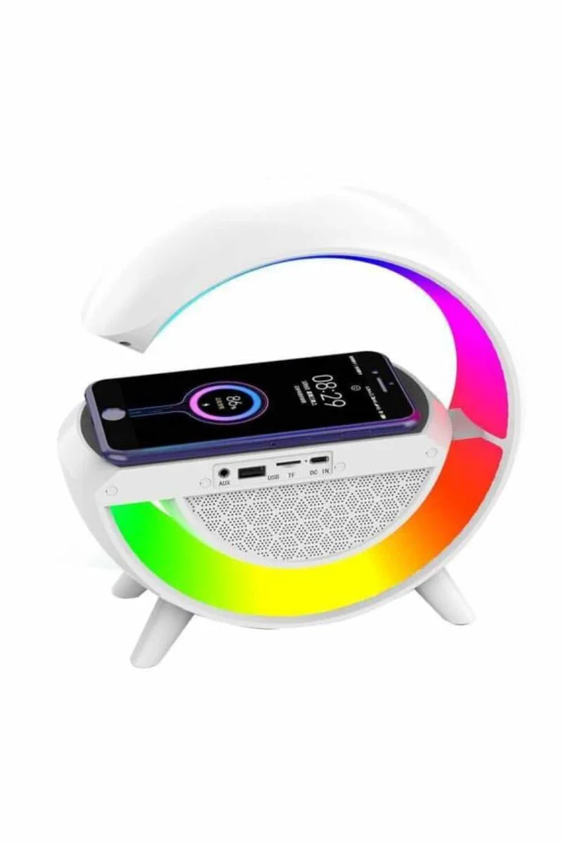 Bluetooth Hoparlör G Şekli Atmosfer Akıllı RGB Lamba - Kablosuz Şarj, NFC ve Çalar Saat Özelliği