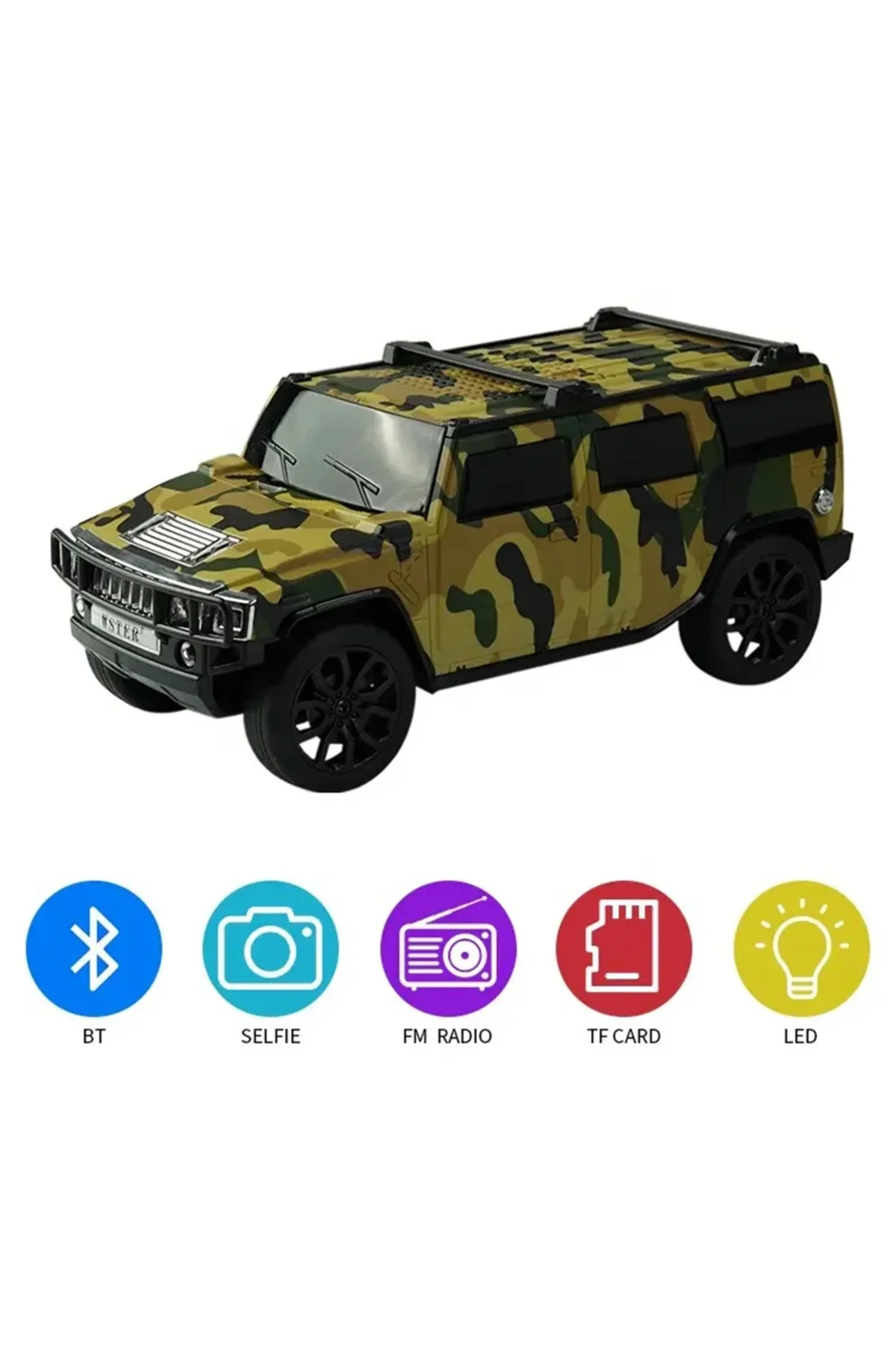 Bluetooth hoparlör jeep araba tasarımlı haki renk 8 watt TWS müzik çalar FM radyo USB SD kart