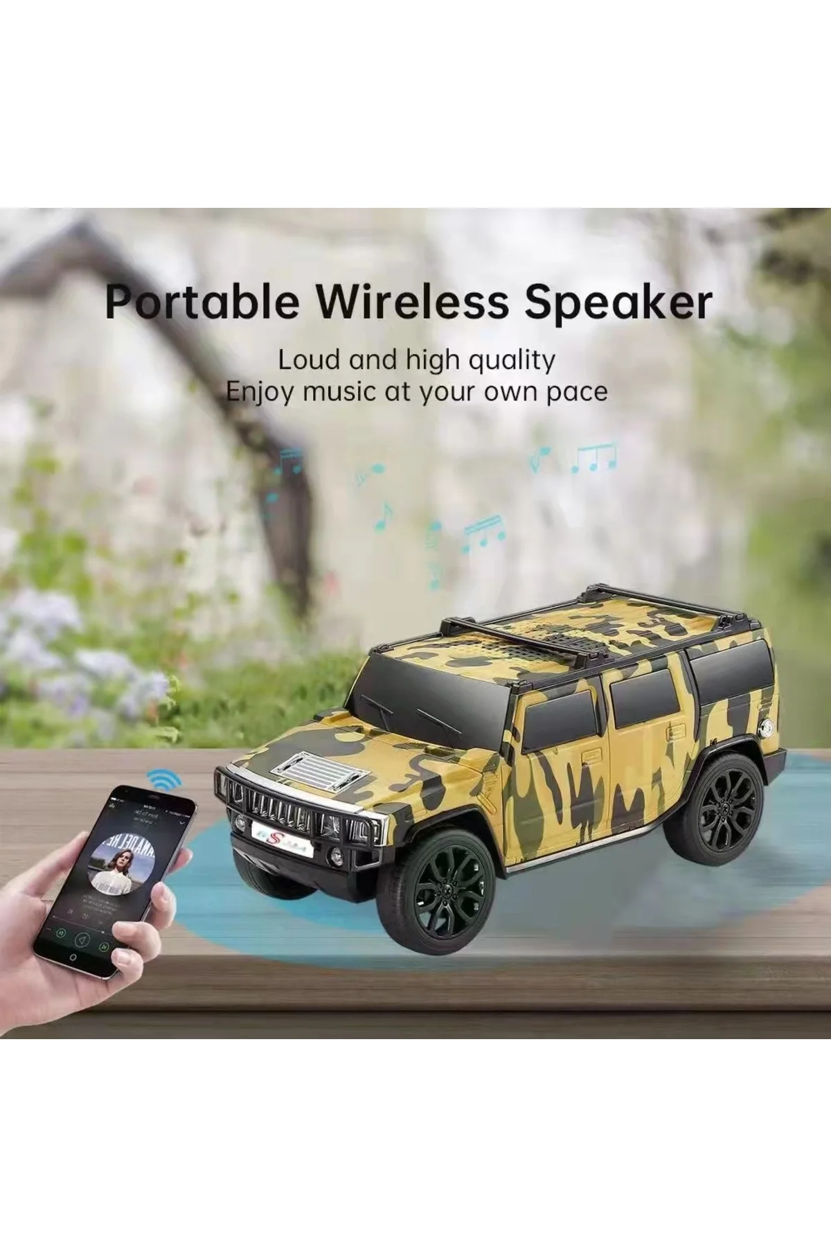 Bluetooth hoparlör jeep araba tasarımlı haki renk 8 watt TWS müzik çalar FM radyo USB SD kart