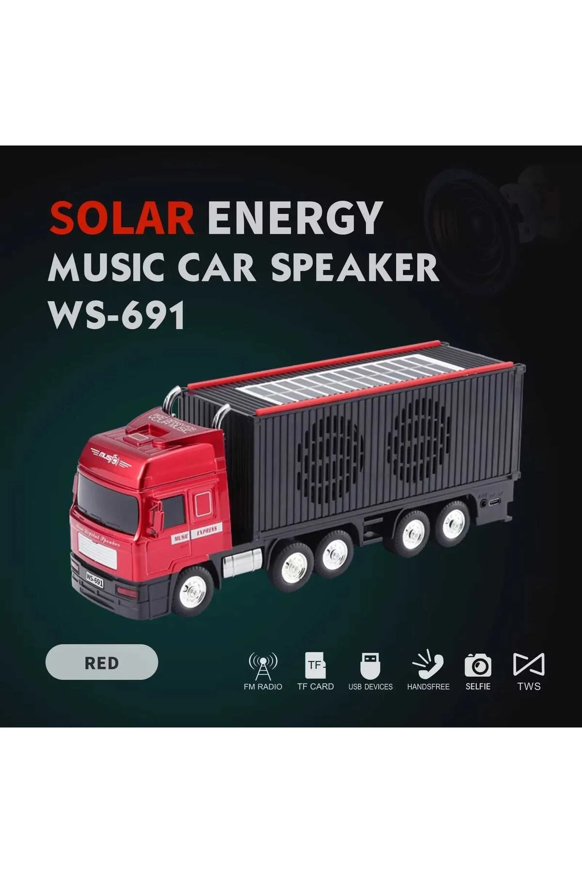 Bluetooth hoparlör kırmızı renk güneş enerjili kamyon tır araba tasarım 10 watt TWS FM radyo