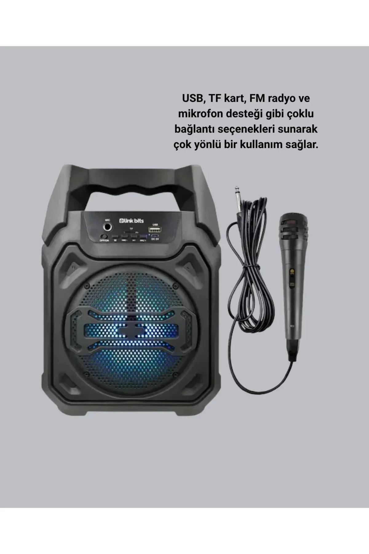 Bluetooth Hoparlör Mikrofonlu Taşınabilir Ses Sistemi FM Radyo, USB, SD Kart ve TWS Özellikli Bluetooth Hoparlör Mikrofonlu Taşınabilir Ses Sistemi FM Radyo, USB, SD Kart ve TWS Özellikli