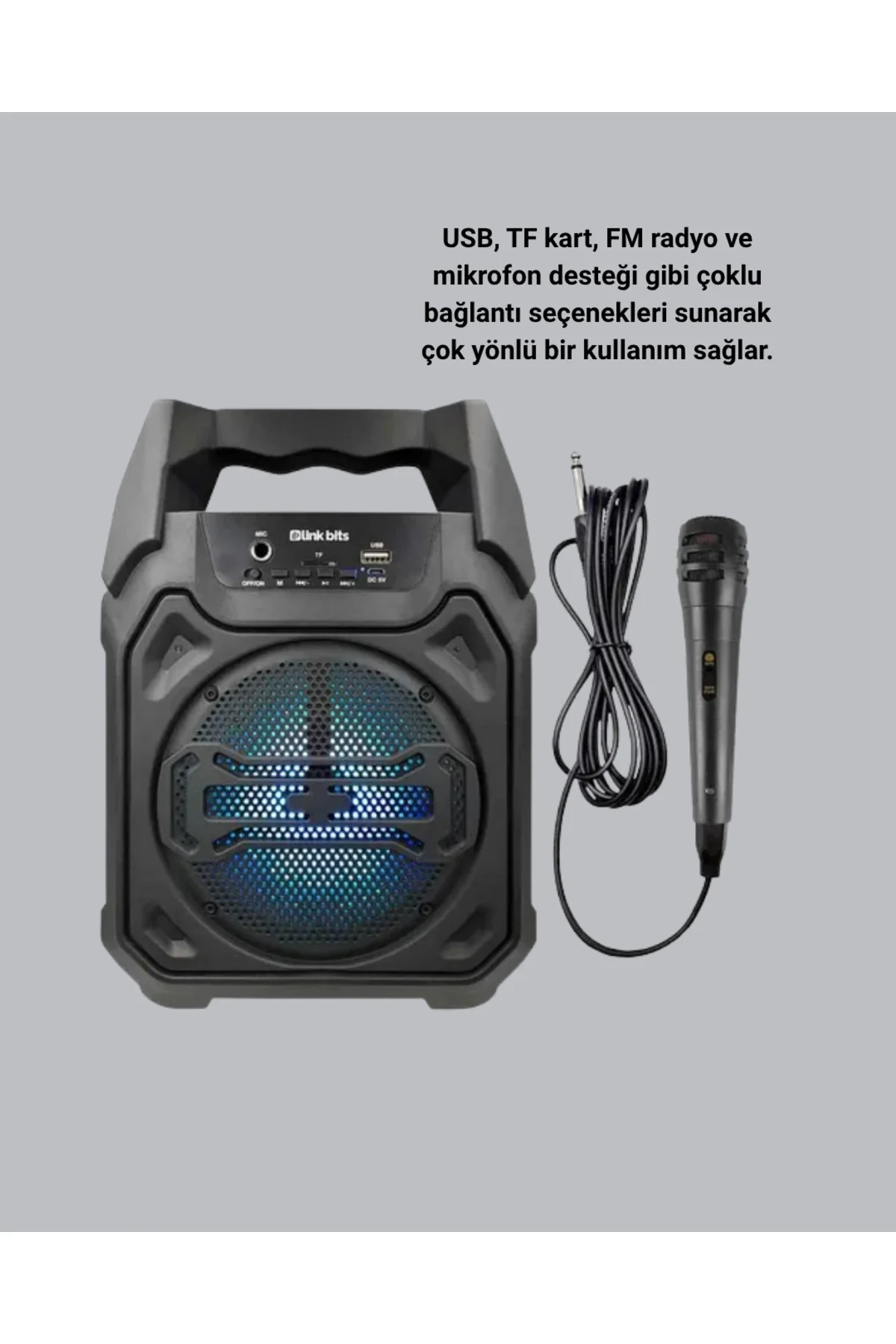 Bluetooth Hoparlör Mikrofonlu Taşınabilir Ses Sistemi FM Radyo, USB, SD Kart ve TWS Özellikli