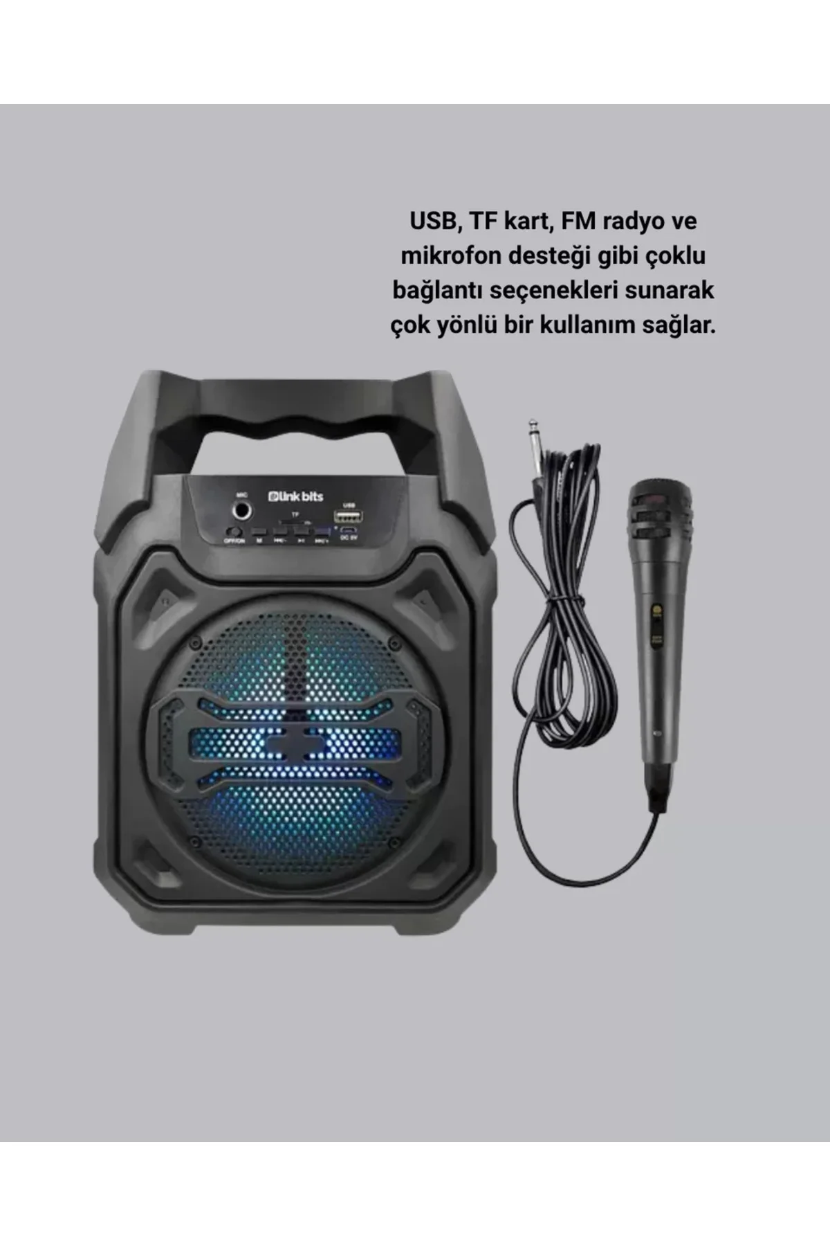 Bluetooth Hoparlör Mikrofonlu Taşınabilir Ses Sistemi FM Radyo USB SD Kart ve TWS Özellikli - Görsel 2