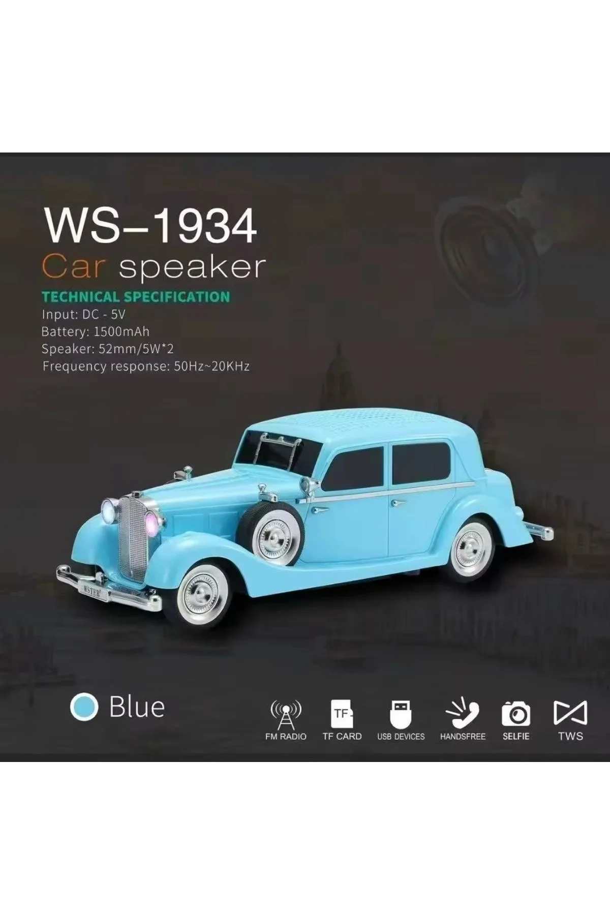 Bluetooth hoparlör mavi renk, şarjlı, FM radyo, SD kart, USB, çoklu bağlantı, 1 yıl garantili