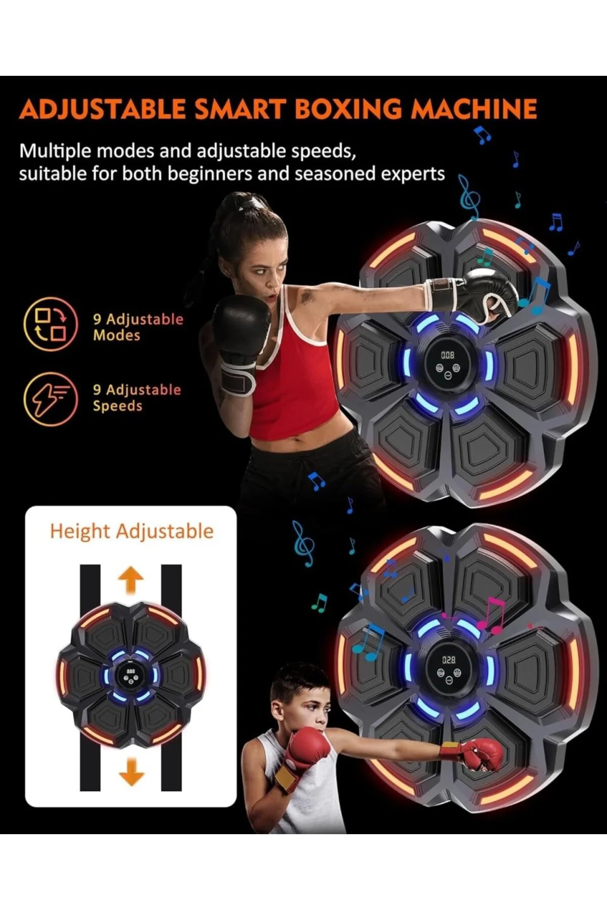 Bluetooth Hoparlör Özellikli Duvar Boks Makinesı 9 Mod Seviye Ayarlı Müzikli Boks Makinesı