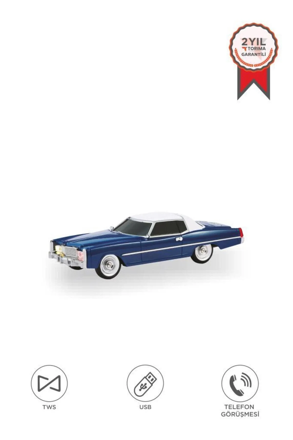 Bluetooth hoparlör retro araba tasarımlı 10W mavi FM USB TWS 3 saat dinleme süresi