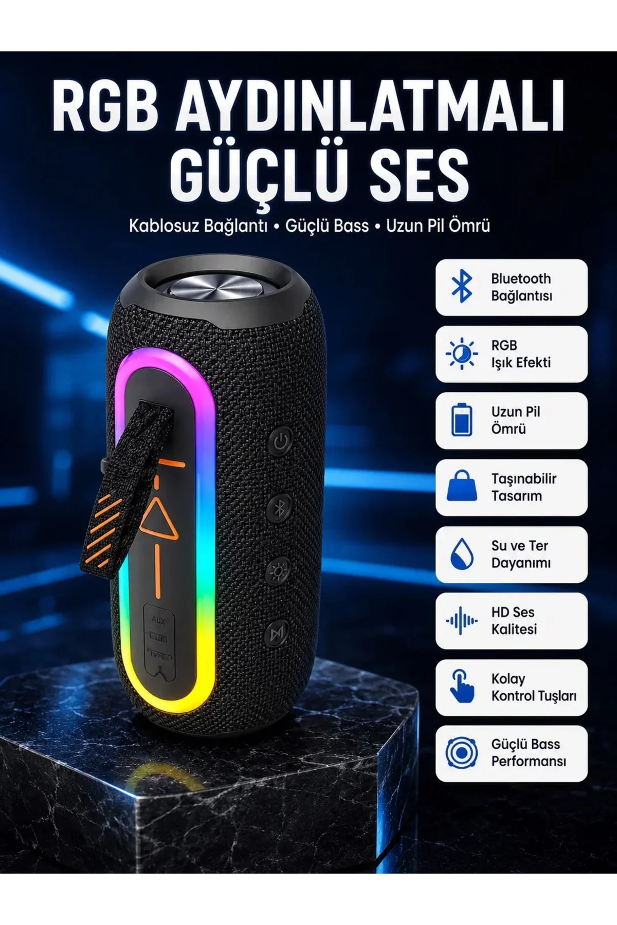 Bluetooth Hoparlör USB Şarjlı Uzun Pil Ömrü Android ve İOS Uyumlu Renkli Bluetooth Hoparlör USB Şarjlı Uzun Pil Ömrü Android ve İOS Uyumlu Renkli