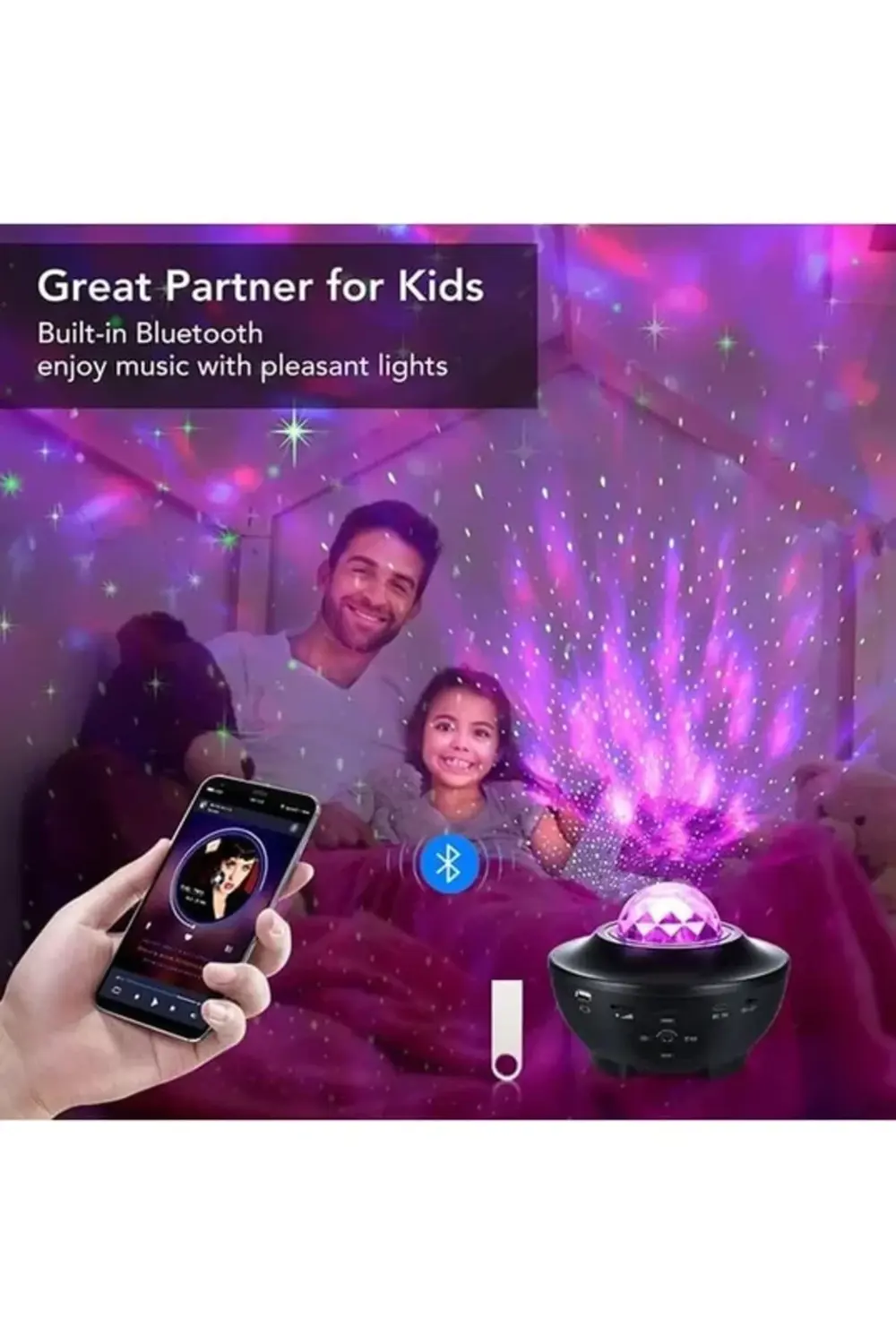 Bluetooth Hoparlörlü Galaksi Işık Projektörü Yatak Odası için Gec Bluetooth Hoparlörlü Galaksi Işık Projektörü Yatak Odası için Gec