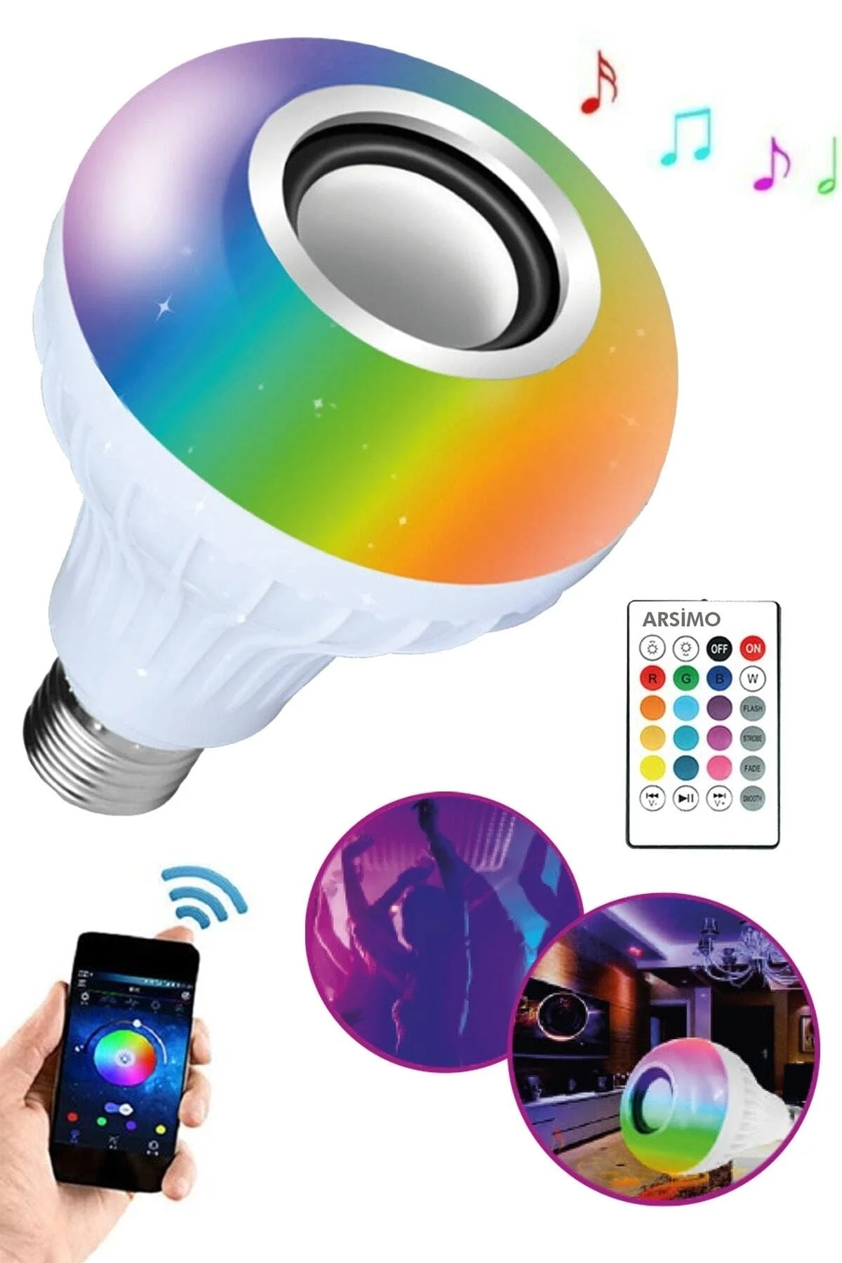 Bluetooth hoparlörlü ve uzaktan kumandalı beyaz LED lamba, 2 yıl garantili - Elektronik