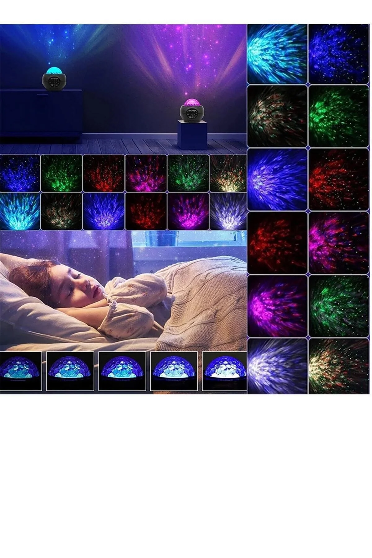Bluetooth hoparlörlü sese duyarlı projektör gece lambası tavan aydınlatıcı çok renkli
