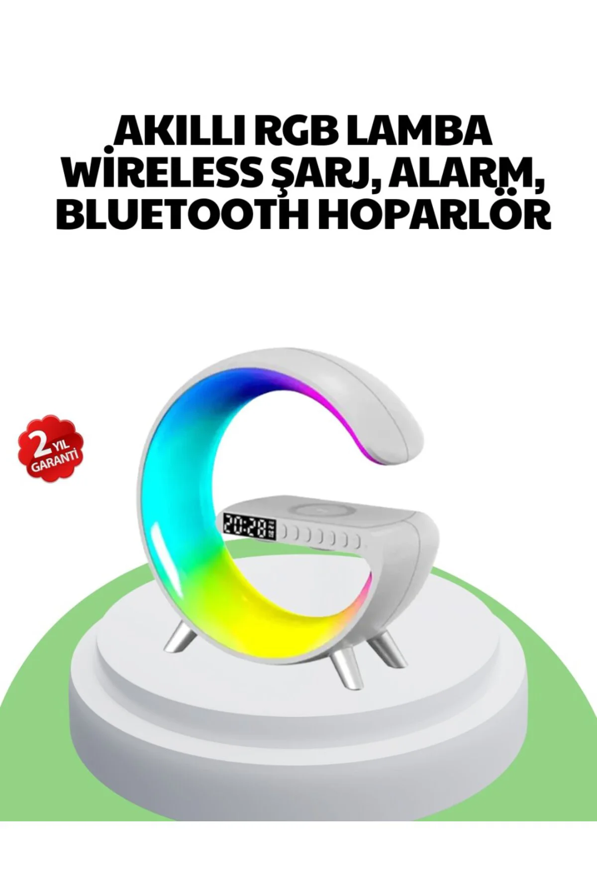 Bluetooth Hoparlörlü RGB Atmosfer Lambası Kablosuz Şarj ve Saat Özellikli
