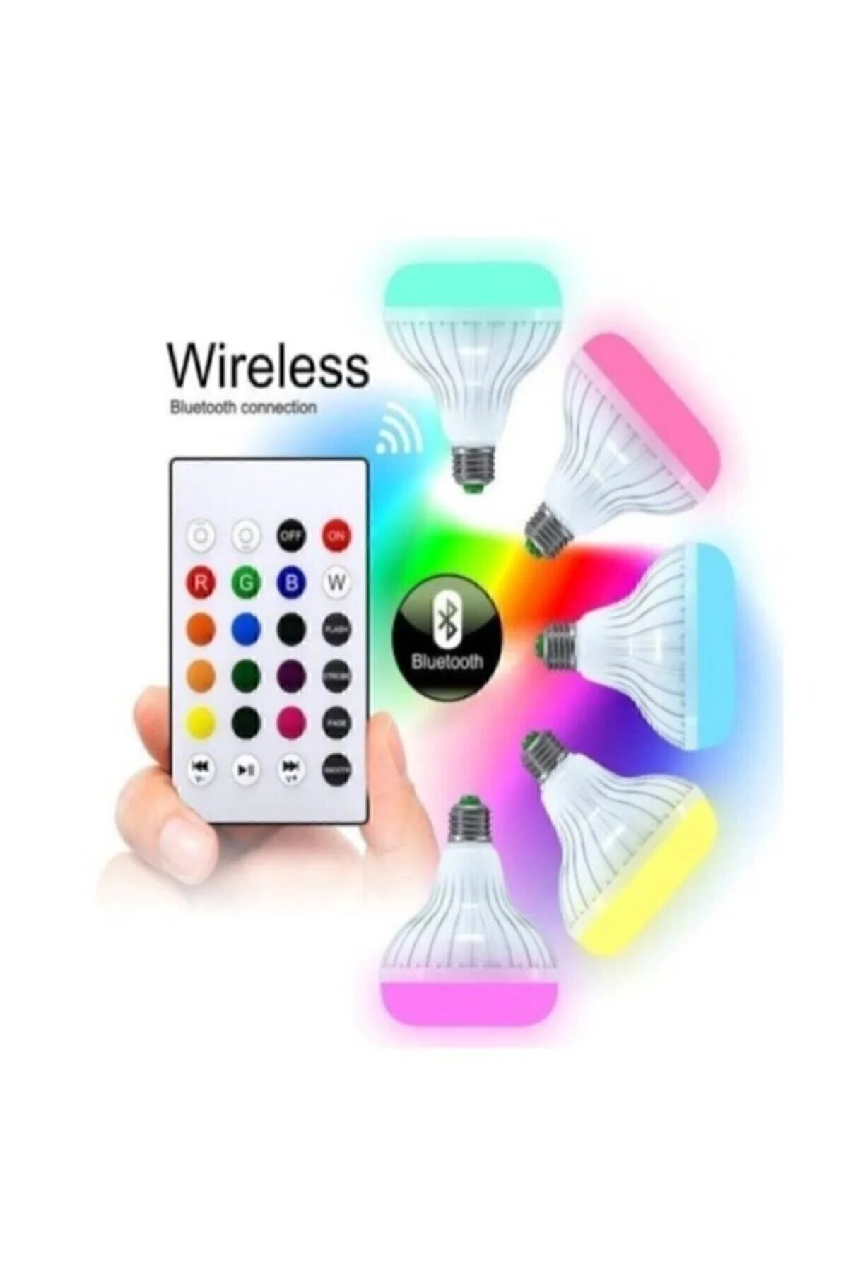 Bluetooth hoparlörlü uzaktan kumandalı led ışık beyaz renkli 7 renk ışık seçeneği