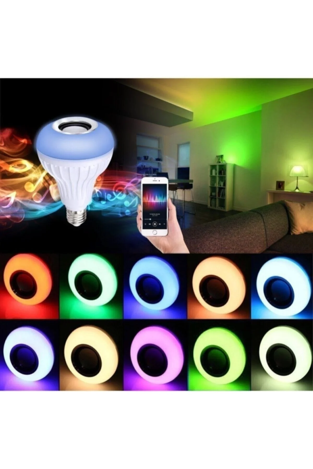 Bluetooth hoparlörlü ve uzaktan kumandalı beyaz LED lamba, 2 yıl garantili - Elektronik