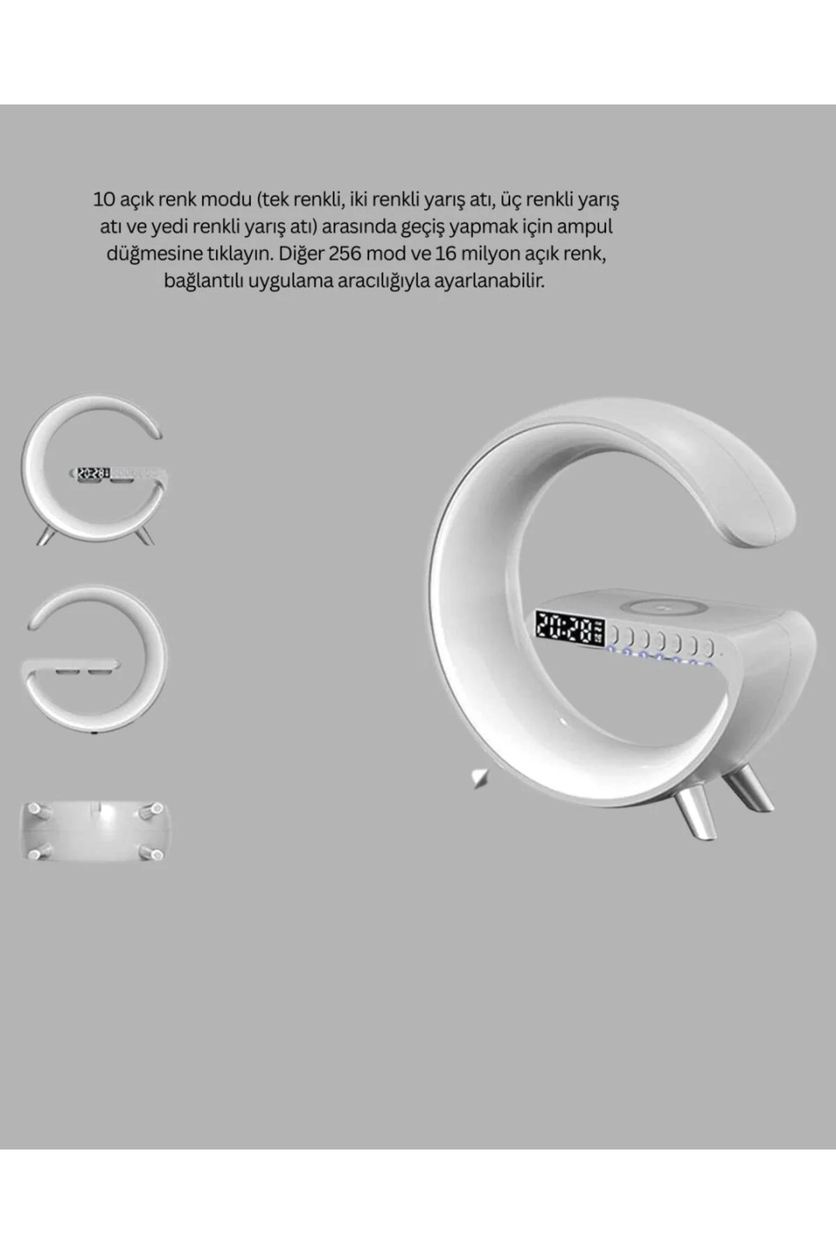 Bluetooth Hoparlörlü RGB Atmosfer Lambası Kablosuz Şarj ve Saat Özellikli
