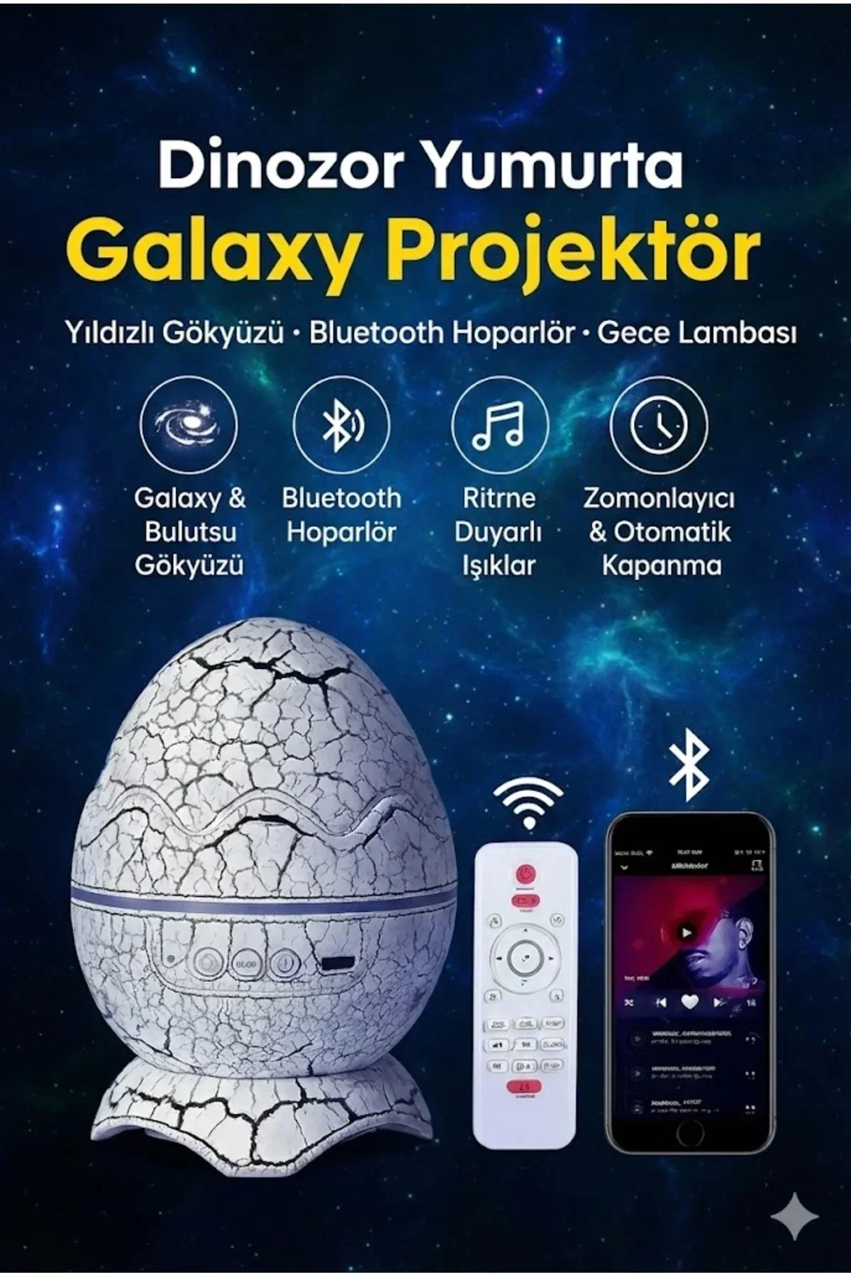 Bluetooth Hoparlörlü RGB Gece Lambası – Dinazor yumurtası Işıklı, Uzaktan Kumandalı Dekor Lamba Bluetooth Hoparlörlü RGB Gece Lambası – Dinazor yumurtası Işıklı, Uzaktan Kumandalı Dekor Lamba