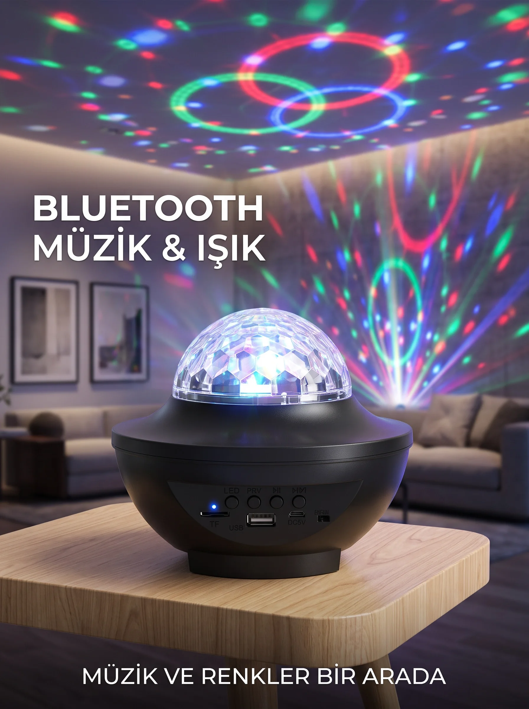 Bluetooth Hoparlörlü RGB Disko Işığı Müzikli Parti Lambası USB TF Kart Destekli Fiyatı, Yorumları ve Özellikleri