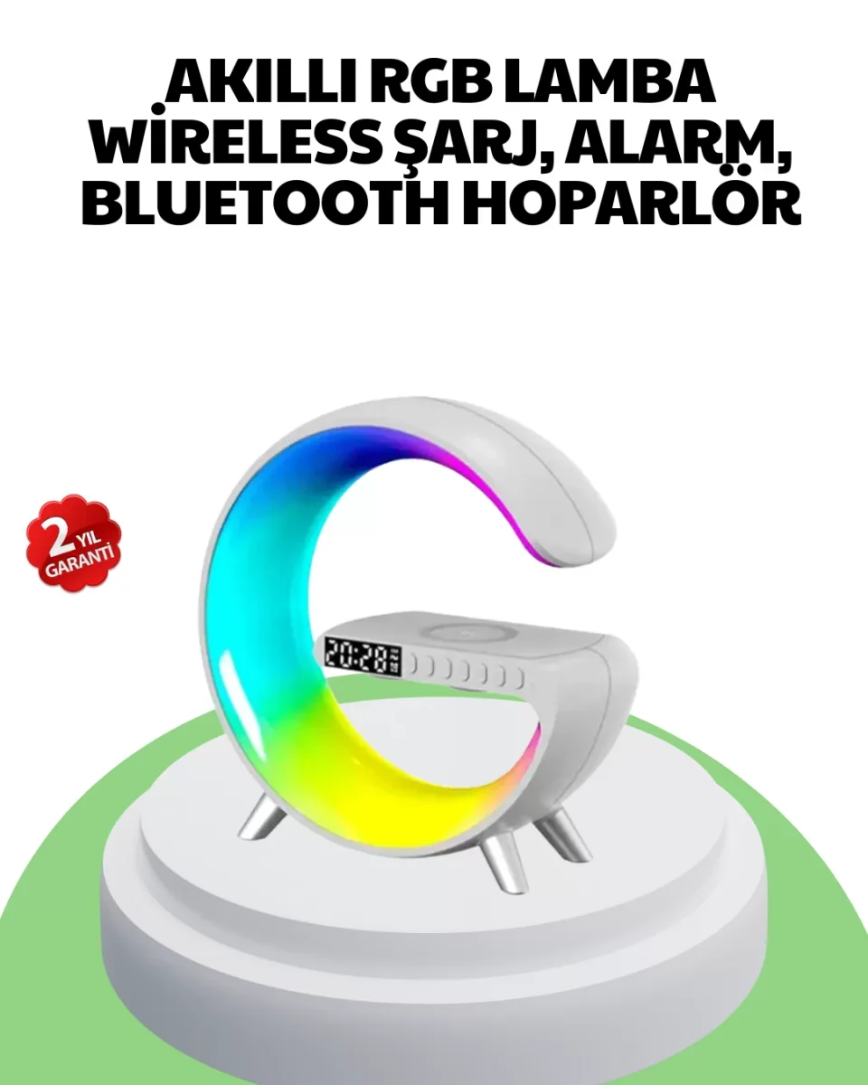 Bluetooth Hoparlörlü RGB Atmosfer Lambası Kablosuz Şarj ve Saat Özellikli - Lisinya Bluetooth Hoparlörlü RGB Atmosfer Lambası Kablosuz Şarj ve Saat Özellikli - Lisinya