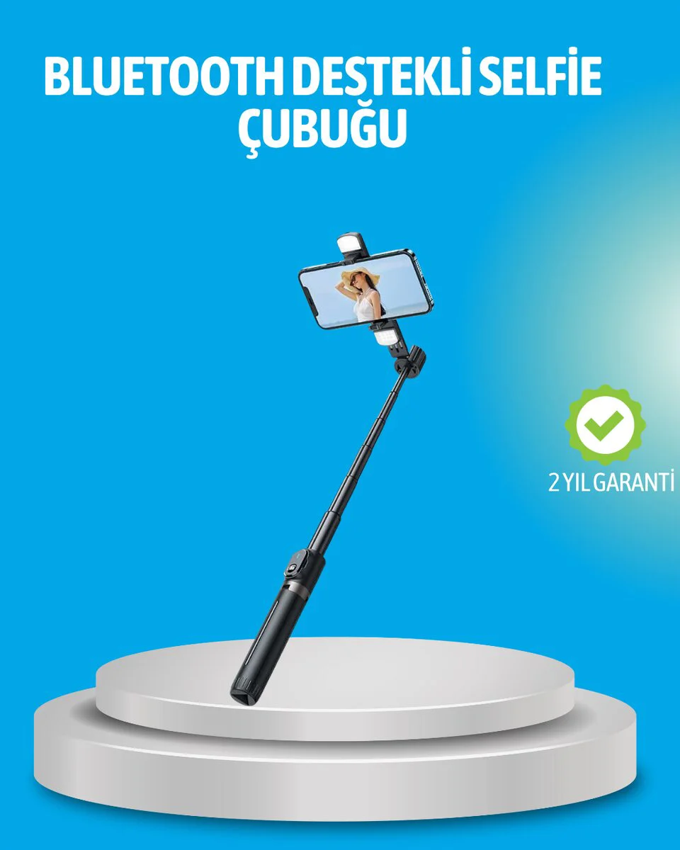 Bluetooth Işıklı Uzaktan Kumandalı Selfie Çubuğu – 130 cm – LED Tripod