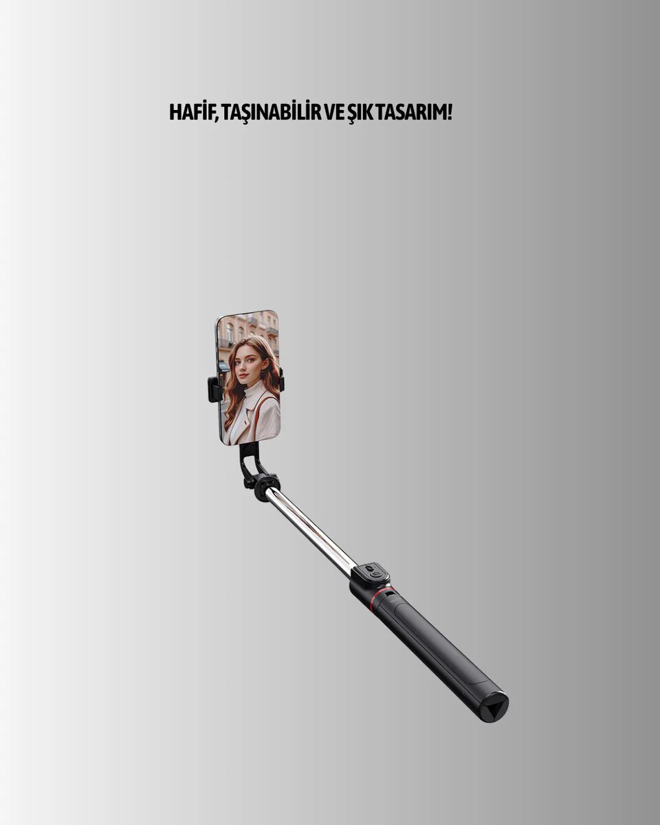 Bluetooth Işıklı Uzaktan Kumandalı Selfie Çubuğu – 130 cm – LED Tripod