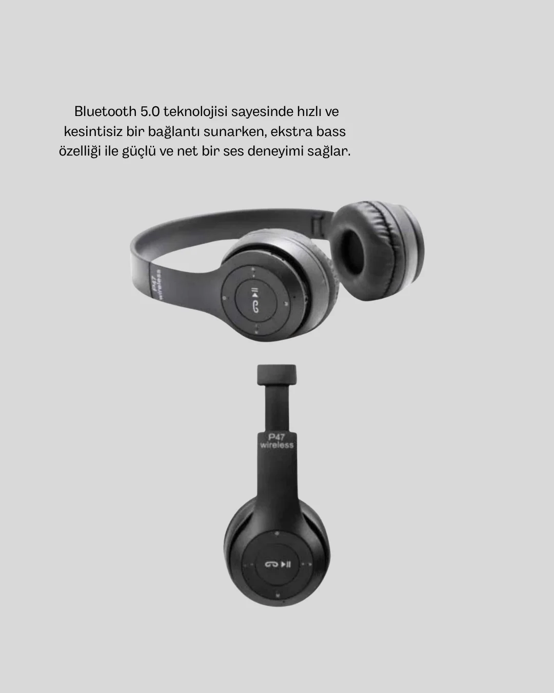 Bluetooth Kablosuz Kulaklık – Extra Bass, TF Kart, Mikrofonlu, Ayarlanabilir Ergonomik Tasarım