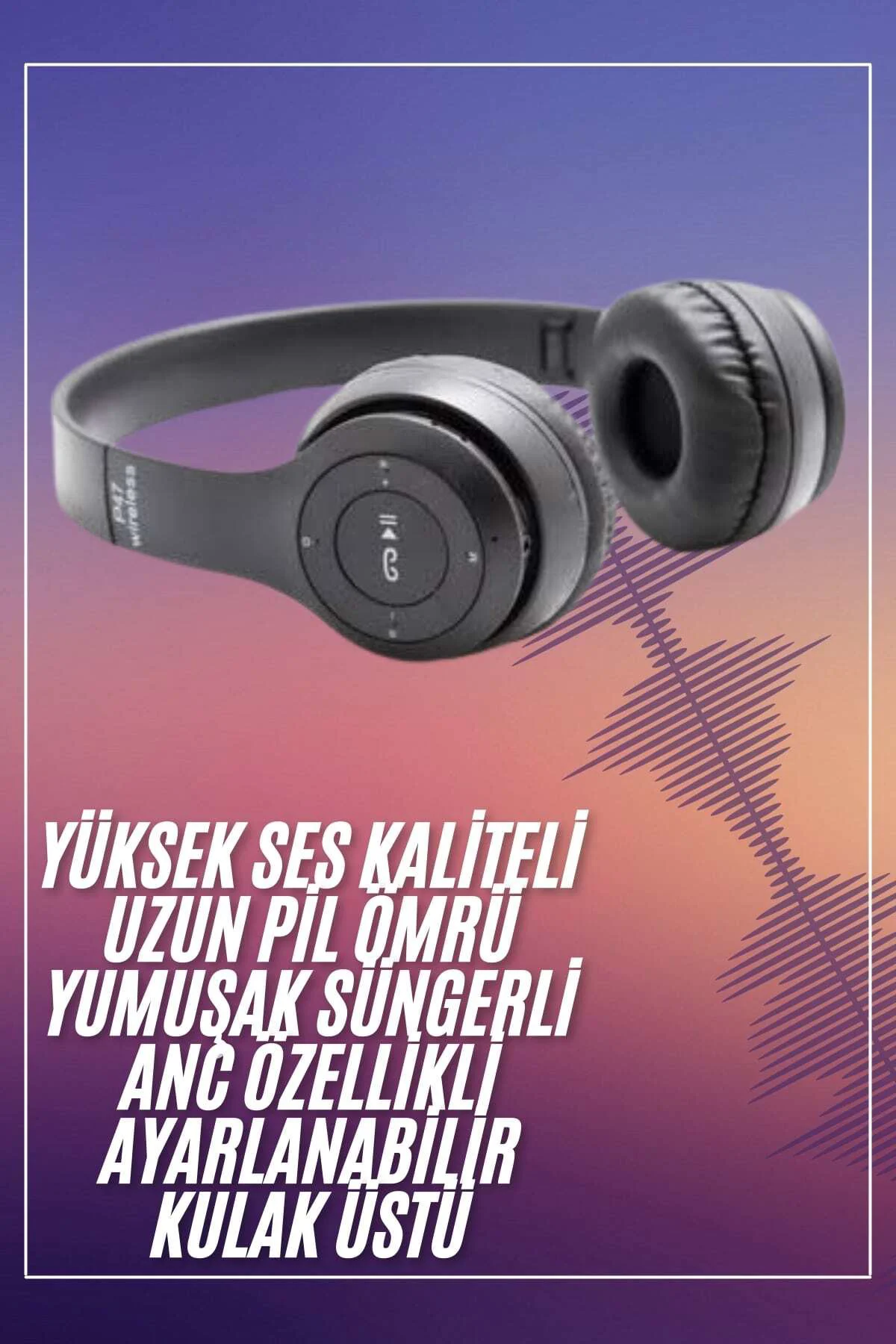 Bluetooth Kablosuz Kulaklık Siyah Wireless 5.0 Kulak Üstü Uzun Pi