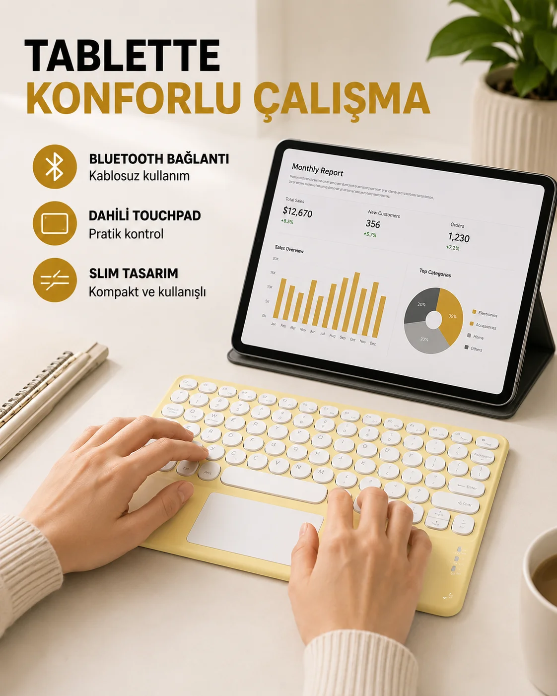 Bluetooth Kablosuz Klavye – İnce Slim Model, Tablet ve Akıllı TV Uyumlu, Sessiz Tuşlu Taşınabilir Klavye Fiyatı, Yorumları ve Özellikleri