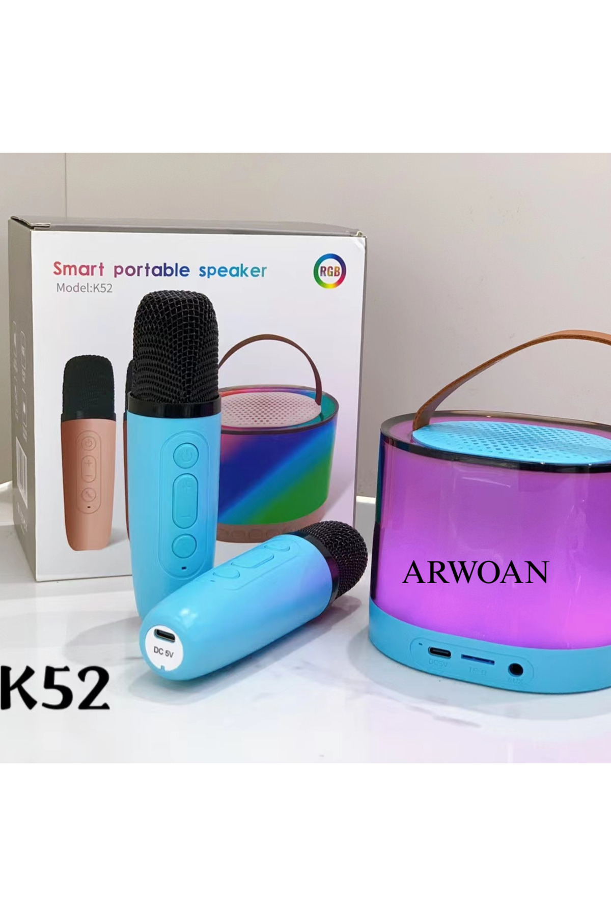 Bluetooth Karaoke Hoparlör ve Kablosuz Mikrofon Seti Işıklı, Taşı