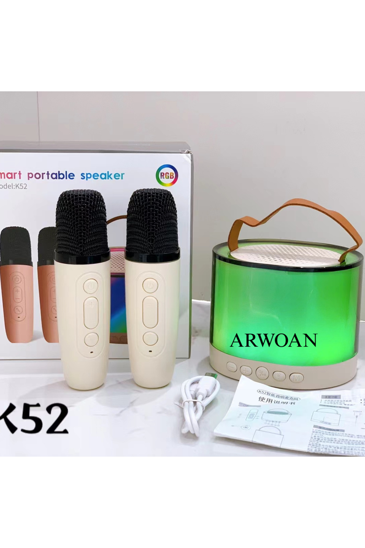 Bluetooth Karaoke Hoparlör ve Kablosuz Mikrofon Seti Işıklı, Taşı