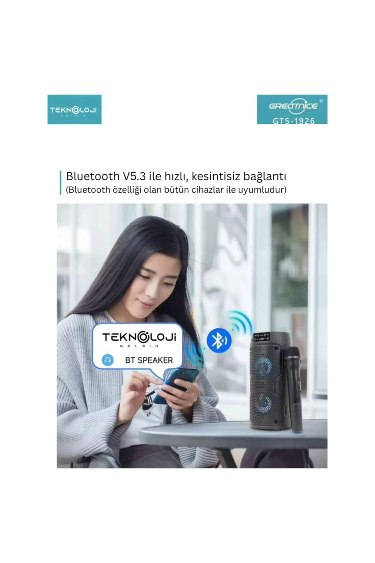 Bluetooth Karaoke Hoparlör, RGB Işıklı, 29 cm, Kablosuz Mikrofonl