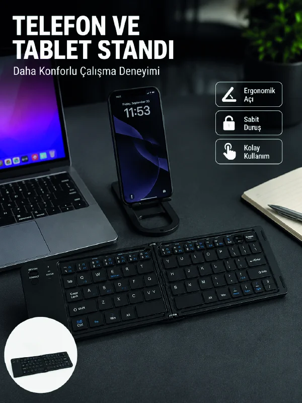 Bluetooth Katlanabilir Klavye USB-C Şarjlı 3 Cihaz Bağlantılı Taşınabilir Klavye Fiyatı, Yorumları ve Özellikleri
