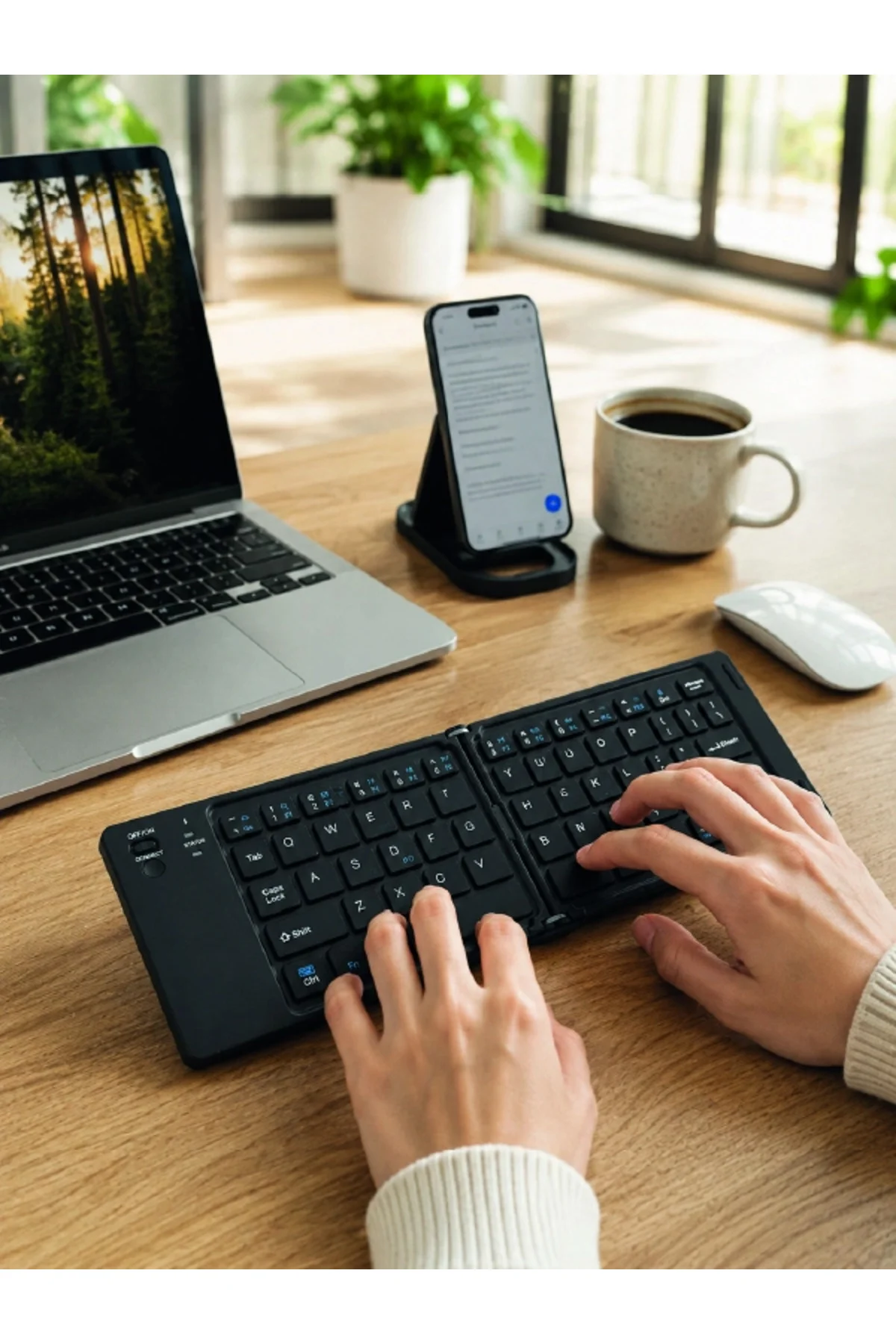 Bluetooth Katlanabilir Klavye USB-C Şarjlı 3 Cihaz Bağlantılı Taşınabilir Klavye - Görsel 5