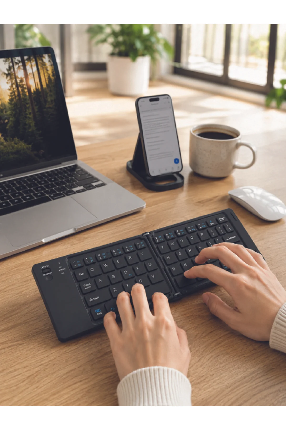 Bluetooth Katlanabilir Klavye USB-C Şarjlı 3 Cihaz Bağlantılı Taşınabilir Klavye - Görsel 5