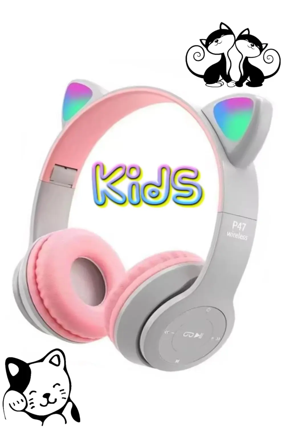 Bluetooth Kedi Kulaklık Aux Girişli Hafıza Kartlı Kulak Üstü Blue