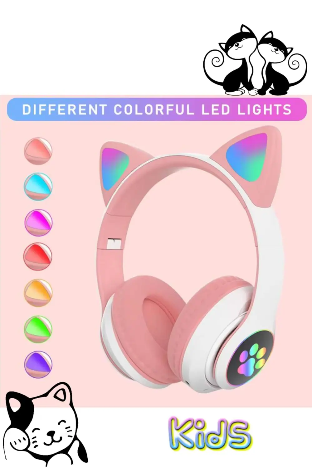 Bluetooth Kedi Kulaklık Aux Girişli Hafıza Kartlı Kulak Üstü Blue