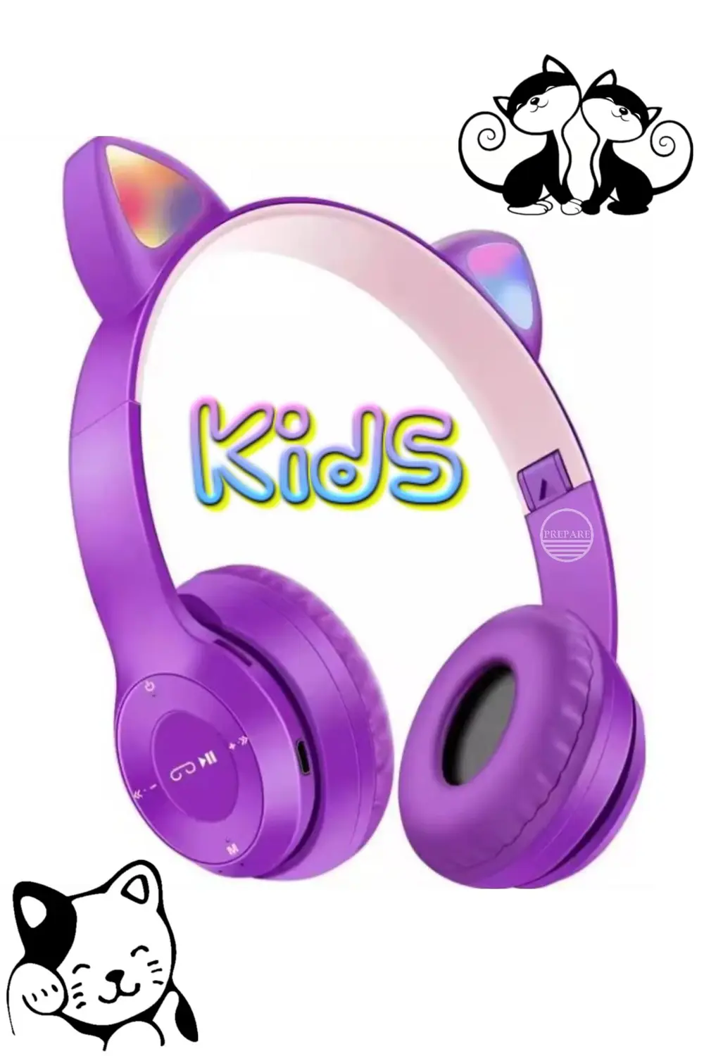 Bluetooth Kedi Kulaklık Aux Girişli Hafıza Kartlı Kulak Üstü Blue