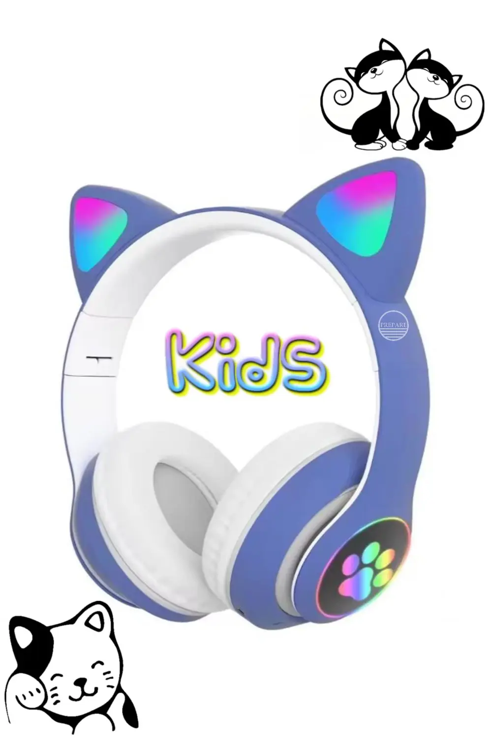 Bluetooth Kedi Kulaklık Aux Girişli Hafıza Kartlı Kulak Üstü Blue