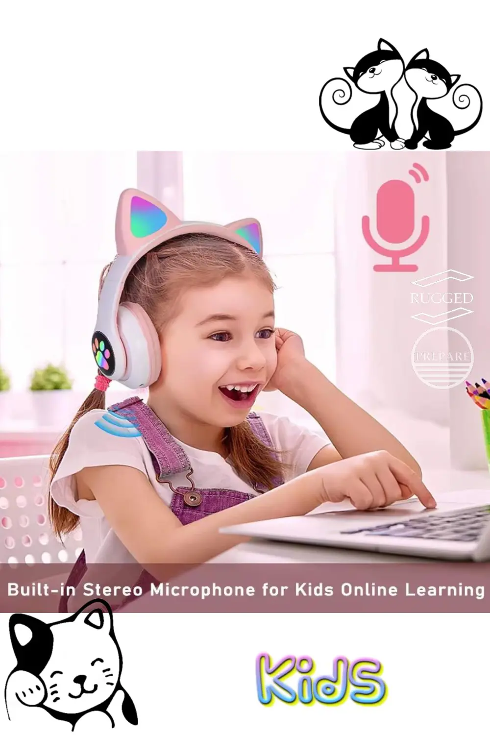 Bluetooth Kedi Kulaklık Aux Girişli Hafıza Kartlı Kulak Üstü Blue