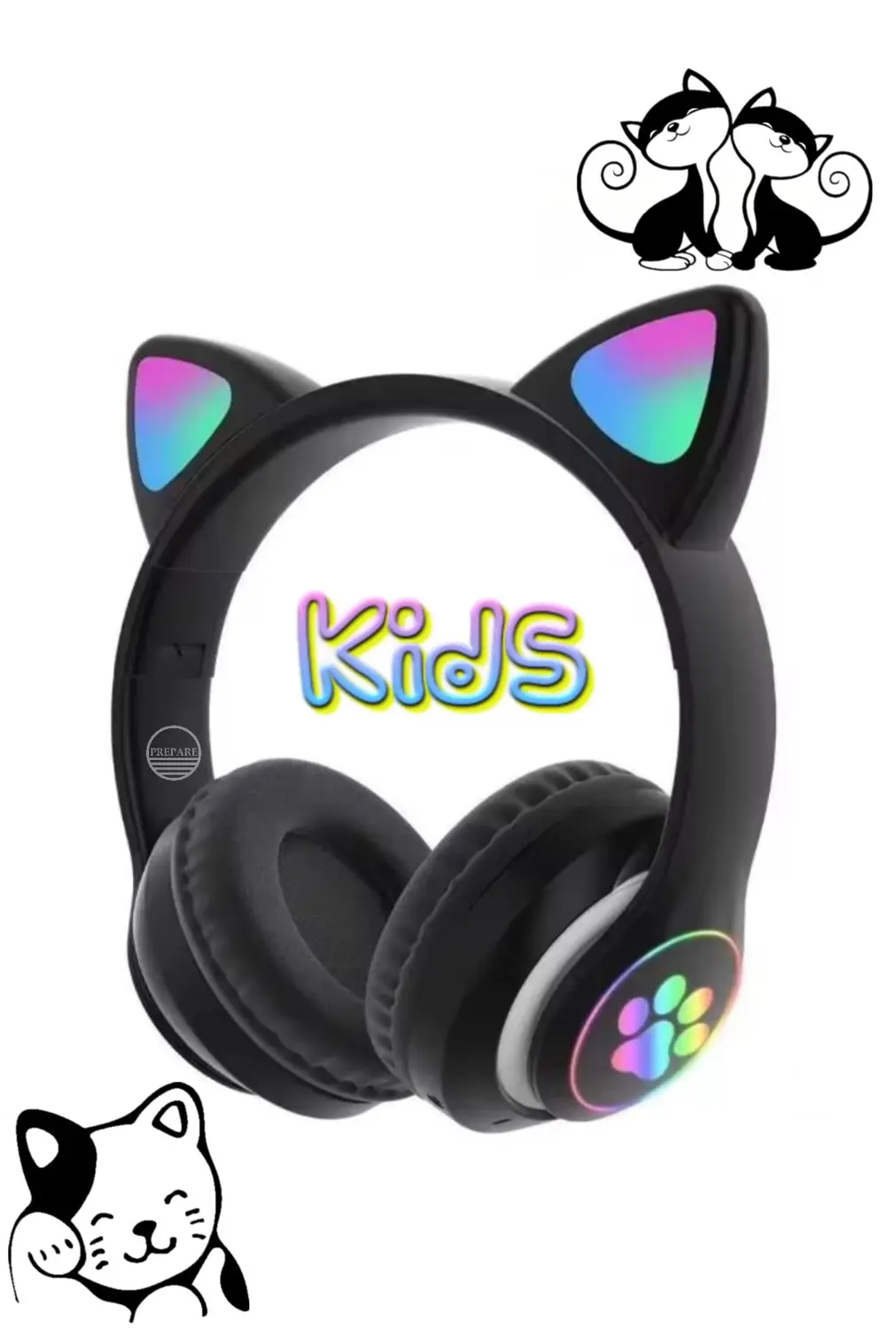 Bluetooth Kedi Kulaklık Aux Girişli Hafıza Kartlı Kulak Üstü Blue