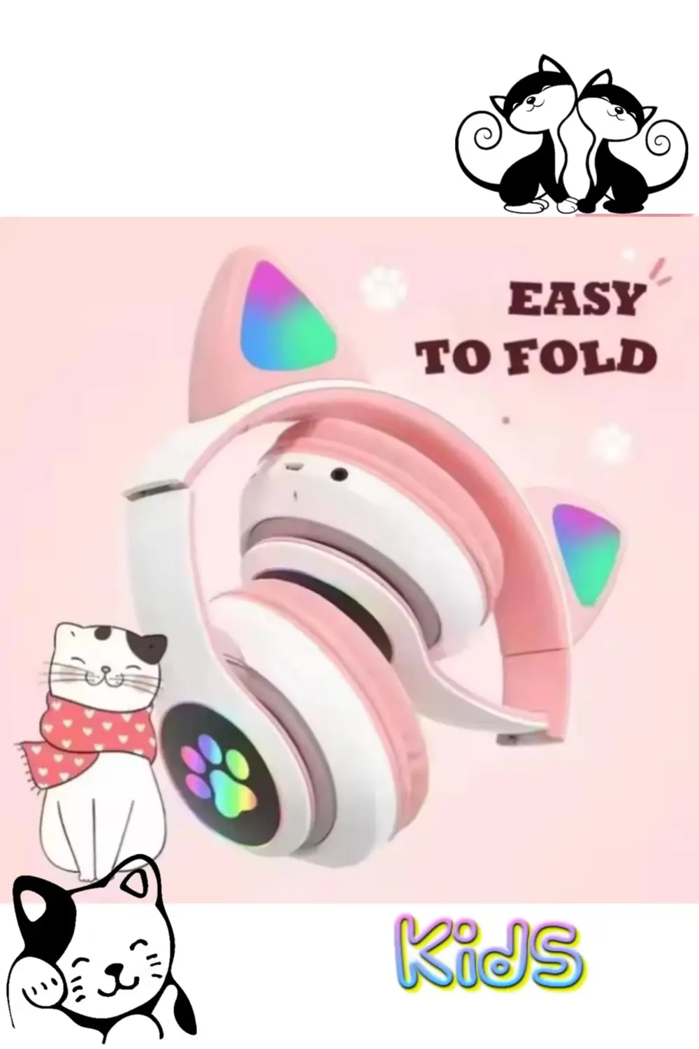 Bluetooth Kedi Kulaklık Aux Girişli Hafıza Kartlı Kulak Üstü Blue