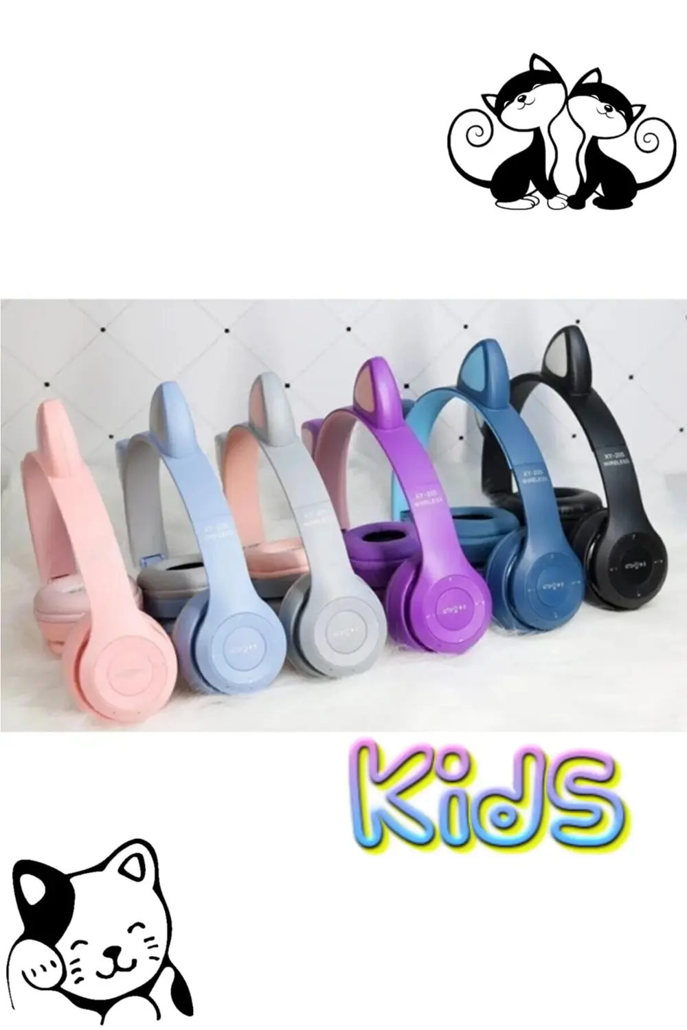 Bluetooth Kedi Kulaklık Aux Girişli Hafıza Kartlı Kulak Üstü Blue