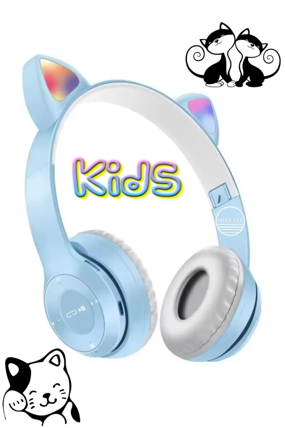 Bluetooth Kedi Kulaklık Aux Girişli Hafıza Kartlı Kulak Üstü Blue