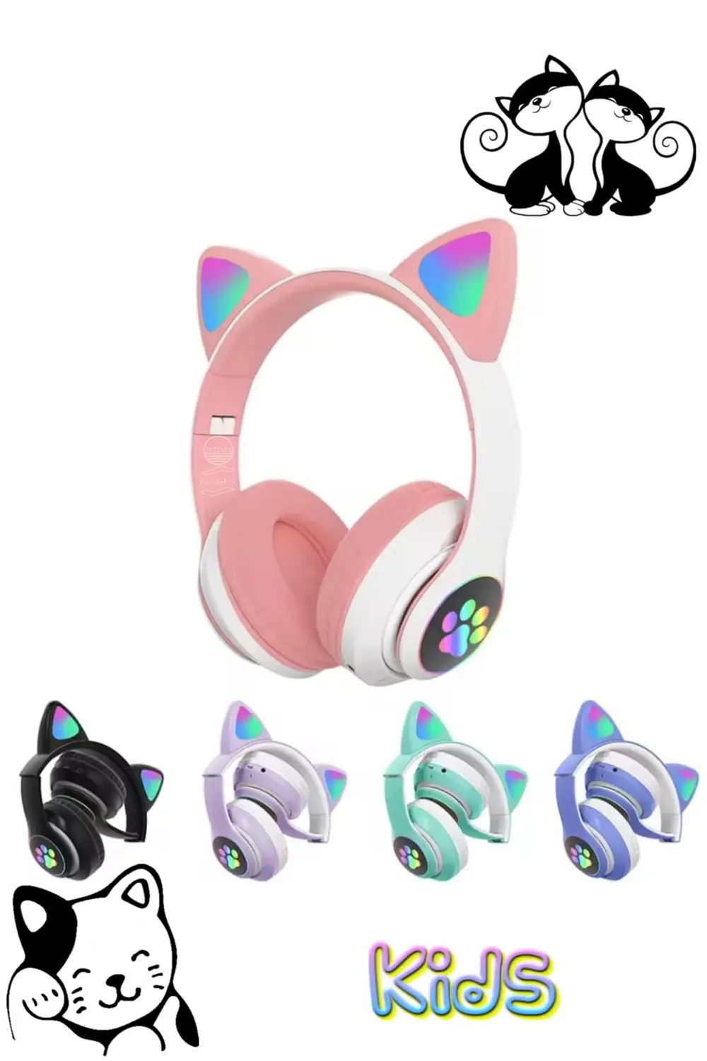 Bluetooth Kedi Kulaklık Aux Girişli Hafıza Kartlı Kulak Üstü Blue