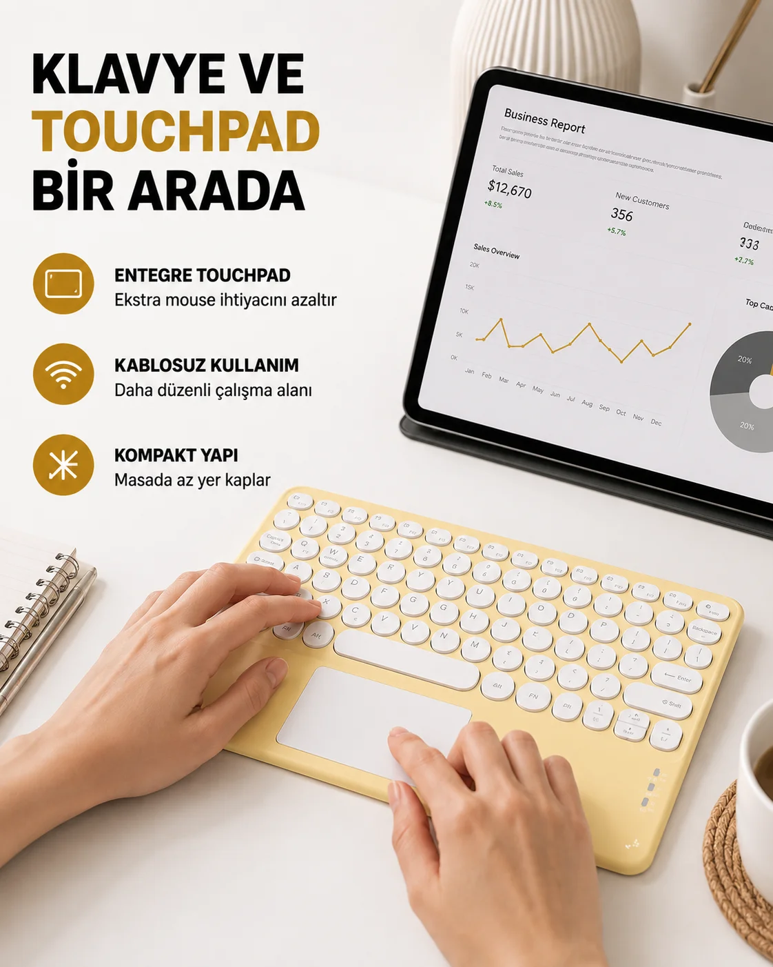 Bluetooth Klavye – Kablosuz, Sessiz Tuşlu, Android iOS Windows Uyumlu, Kompakt Taşınabilir Tasarım Fiyatı, Yorumları ve Özellikleri