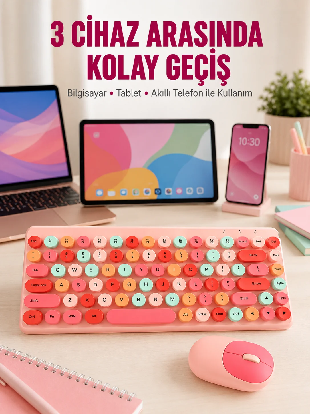 Bluetooth Klavye ve Mouse Kombinasyonu – USB Alıcılı, Kompakt, Uzun Ömürlü Yeni Nesil