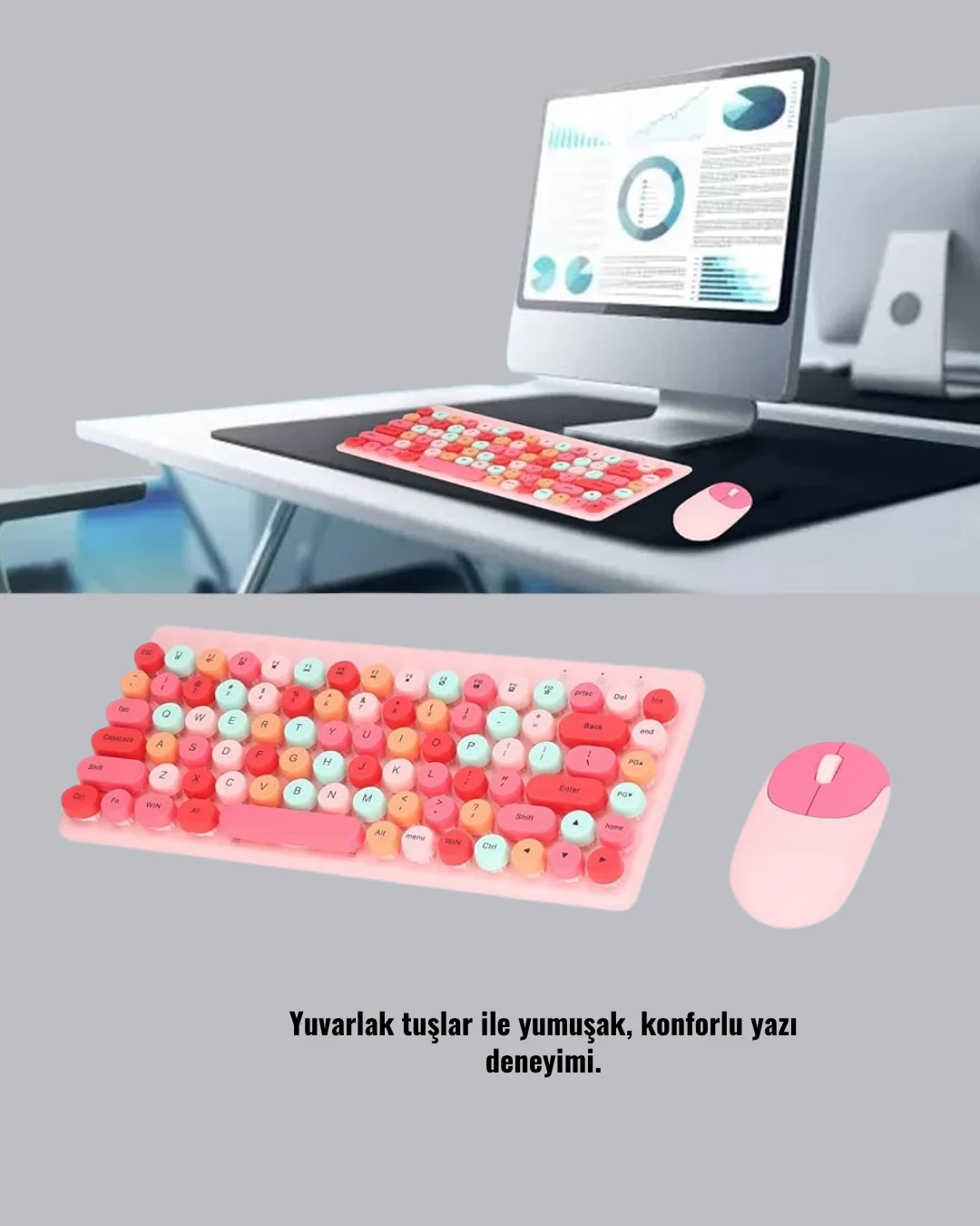 Bluetooth Klavye ve Mouse Kombinasyonu – USB Alıcılı, Kompakt, Uz