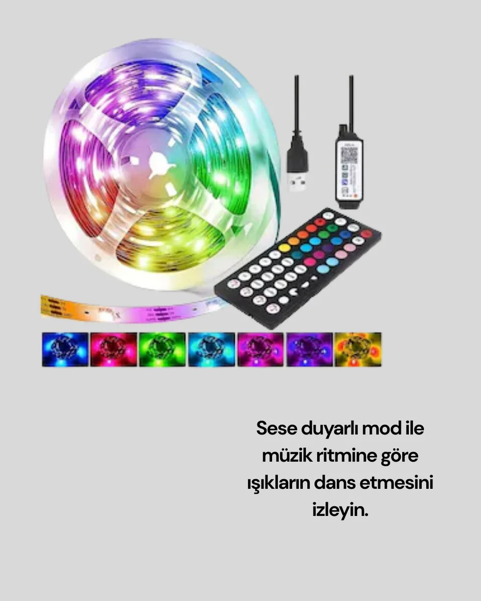 Bluetooth Kontrollü Smart Şerit Led 10M Sese Duyarlı RGB Aydınlatma - Bluetooth LED Şerit